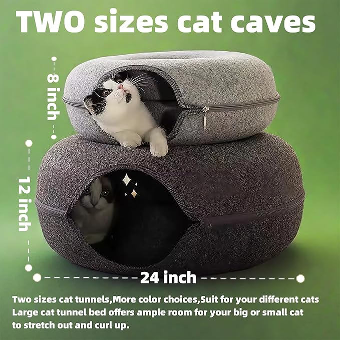 Donut Cat Tunnel Bed Peekaboo Cat Cave for Large Cats Up to 30 Lbs, Kitty Interactive Playing Tent House for Multiple Cats,Detachable,Scratch Resistant (Light Gray, Medium - 20 Inch Diameter)-Ruum Studio Home