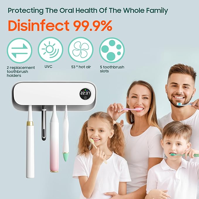 BlueBark UV Toothbrush Holders for Bathrooms, Air DryingHolder Smart Home Bathroom Accessories, Timer Function & 5 Toothbrush Slots, Toothbrush Holder Wall Mounted with Replaceable Slot-Ruum Studio Home