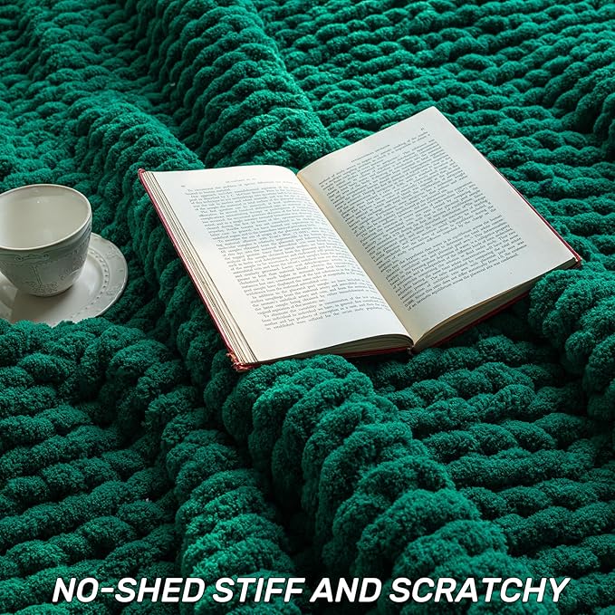 Chunky Knit Blanket - Luxury Soft Cozy 50 * 60 Throw Blanket,100% Woven Blanket Rope Knot Throw Blanket for Couch, Sofa, Home Decor, Gift - Machine Washable（Blackish Green）-Ruum Studio Home