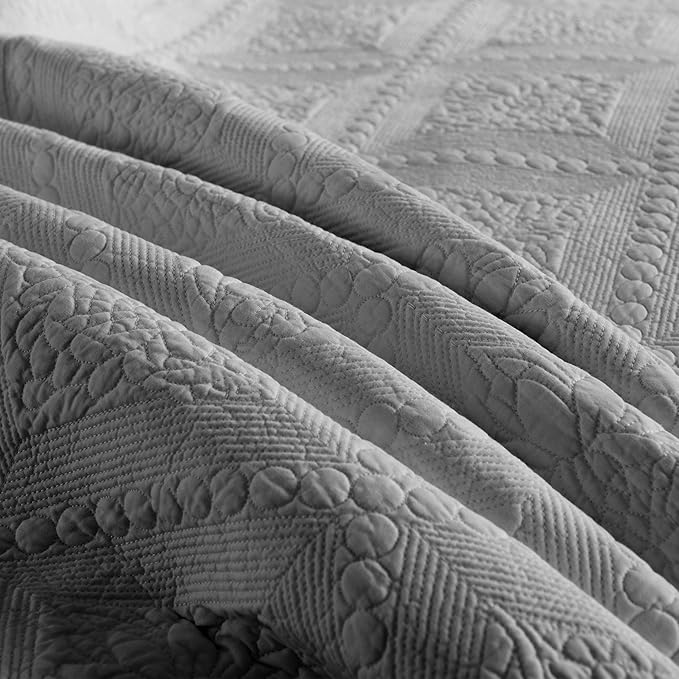 MarCielo 3-Piece 100% Cotton Oversized Bedspread Lightweight Quilt Coverlet Embroidery Farmhouse Bedding Set (Tk Light Grey, Oversized Queen (100"x106"))-Ruum Studio Home