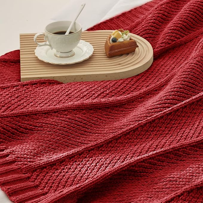 Amélie Home Chenille Knit Throw Blanket for Couch, Chevron Texture Decorative Soft Blanket for Sofa, Bed & Chair, 50"x60", Red-Ruum Studio Home