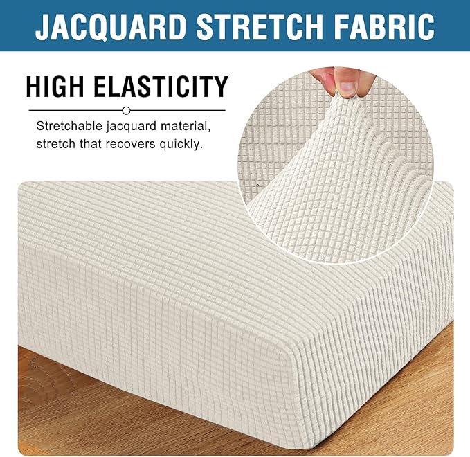 H.VERSAILTEX Super Stretch Individual Seat Cushion Covers Sofa Covers Couch Cushion Covers Slipcover Sets Thick Jacquard Textured Twill Fabric (1 Piece Sofa Cushion Cover, Porcelain)-Ruum Studio Home