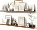 Fun Memories Picture Ledge Shelves Set of 2, 36 Inch Rustic Wall Mounted Floating Shelves with Lip for Home Storage and Décor in Bathroom, Kitchen, Nursery, Bedroom, Living Room, Brown-Ruum Studio Home
