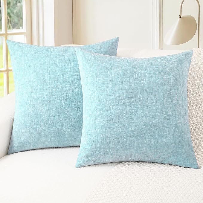CaliTime Throw Pillow Covers Decorative 16 X 16 Inches Pack of 2 Cozy Chenille Cushion Cases for Couch Sofa Bed Living Room Home Light Blue Grey-Ruum Studio Home