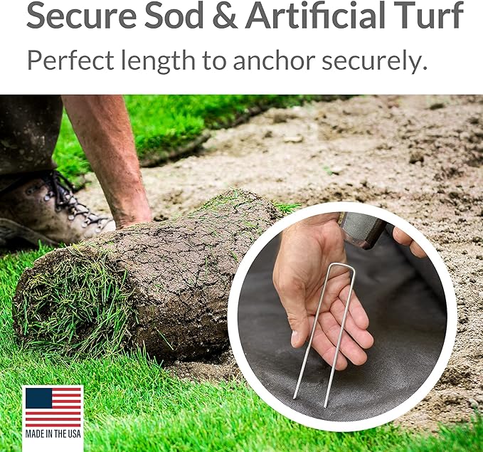 Pinnacle Mercantile 200 Pack Galvanized Garden Stakes Landscape Staples Extra Heavy Duty Sod Ground Anchors Anti Rust 6 inch Metal Pins 9 Gauge USA Made-Ruum Studio Home