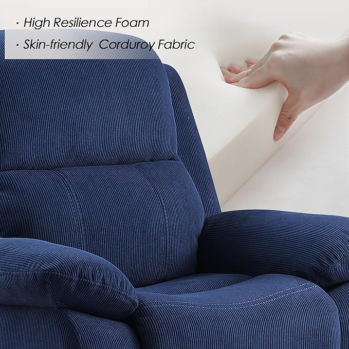 Ulax furniture Corduroy Kids Recliner Chair, Toddler Armrest Sofa Couch, Ergonomic Adjustable Lounge Sofa with Footrest, Padded Backrest, Storage Arms, Navy Recliner for Girls and Boys-Ruum Studio Home