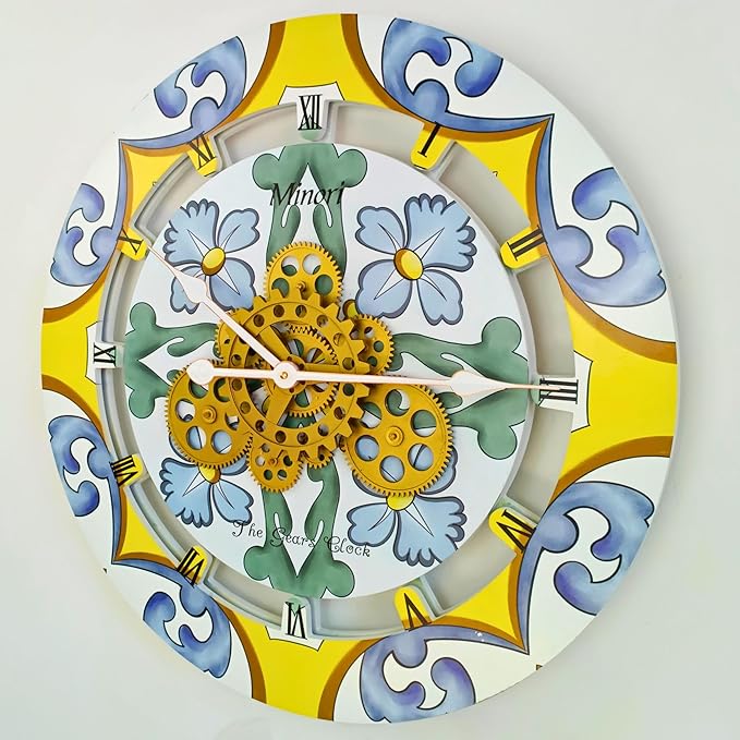 The Gears Clock Wall Clock Italy Collection with Moving Gears (Minori, 24 inch Round)-Ruum Studio Home