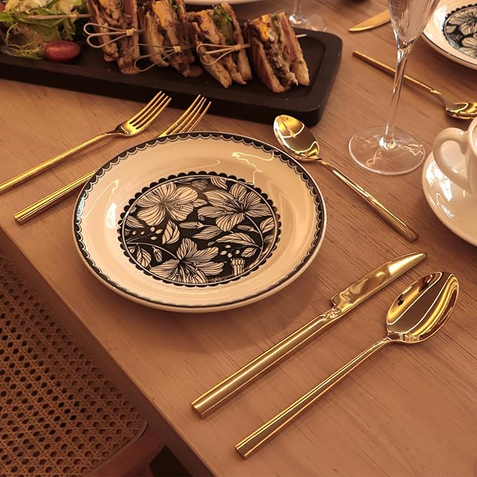 Stainless Steel Flatware Set Hand Forged 18/10 Silverware Set Cutlery Set Gold Cuboid Handle Mirror Finished 20 Pieces Service for 4-Ruum Studio Home