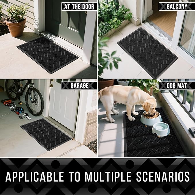 Yimobra Front Door Mat Outdoor Indoor 47x32, All-Season, All-Weather, Heavy Duty Welcome Door Mats Outside Entrance, Non Slip Porch Patio Entrance Mat, Black-Ruum Studio Home