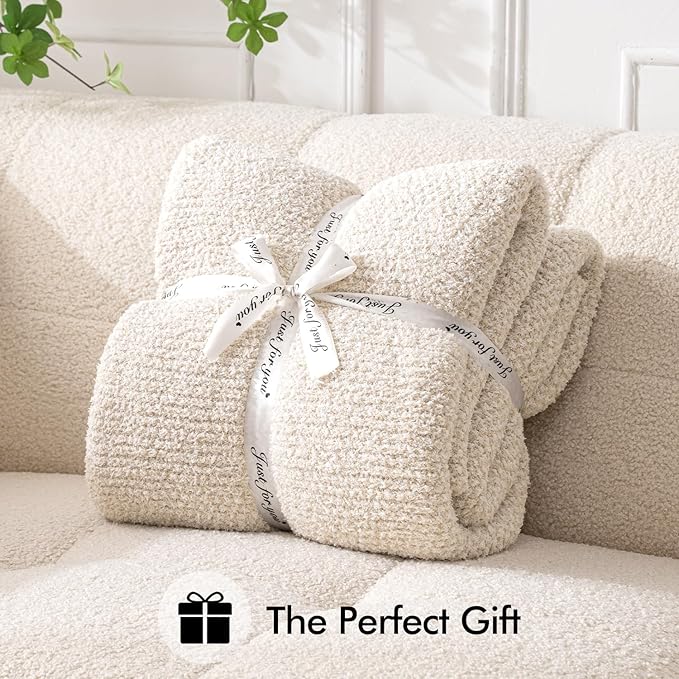 MIULEE Cream Super Soft Throw Blanket for Bed, Twin Size Cozy Fluffy Warm Blankets Knit Blankets for Couch, Sofa, Chair, Living Room, Camping, Picnic, 60 x 80 inch-Ruum Studio Home