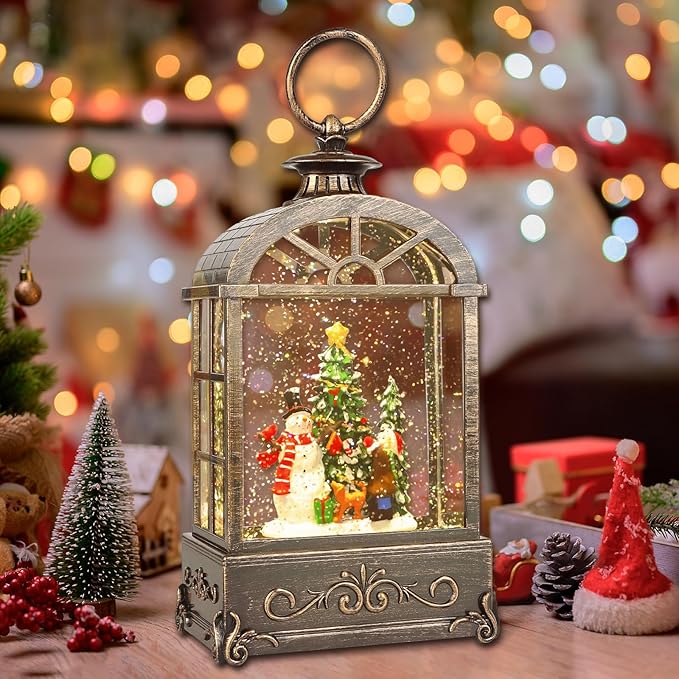 Christmas Snow Globes Lantern,Musical Snow Globes,Christmas Decorations Indoor for Home,Battery Or USB Powered,with 6 Hour Timer,Christmas Lantern for Festival Decoration,Snowman Child-Ruum Studio Home