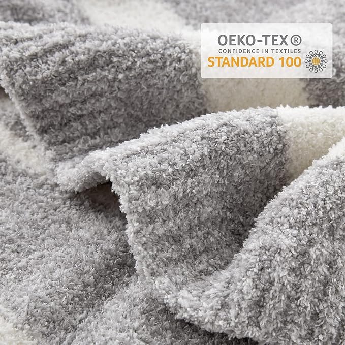 Snuggle Sac Twin Size Bedding Blankets Luxurious Microfiber, Reversible Super Soft Warm Cozy Blankets Fuzzy Plush Blanket for Bed,Couch,Sofa,Living Room, Grey Stripe,60x80 inches-Ruum Studio Home