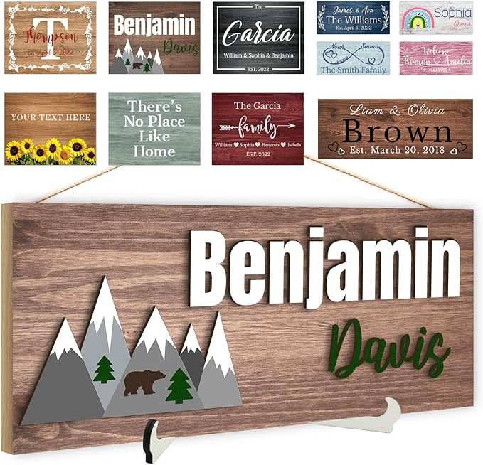 Custom Wood Sign Prsonalized Text Business 3D Home Decor, Personalized Rustic Plaque Board Hanging Wooden Name Sign for Wall Art, Customized Signs Plank Decoration Gifts for Wedding Family Farmhouse Kitchen, Rectangle-Ruum Studio Home