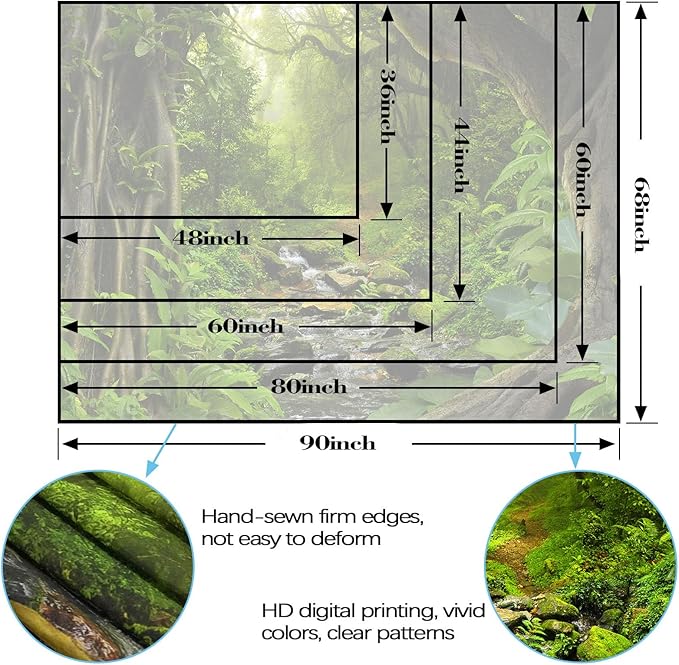 AMM Green Rainforest Tapestry Nature Forest Tapestry for Bedroom Aesthetic Misty Tropical Jungle Trees Flowing Stream Landscape Tapestries Wall Hanging for Living Room Dorm 48 x 36 Inch-Ruum Studio Home