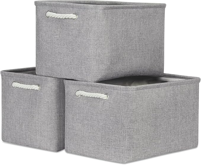 Bidtakay Storage Baskets Gray 3 Pack Shelf Baskets Collapsible Storage Bins for Clothes 15X11X9.5Inch Decorative Baskets with Handles Large Baskets for Organizing Closet Home Storage (Grey)-Ruum Studio Home