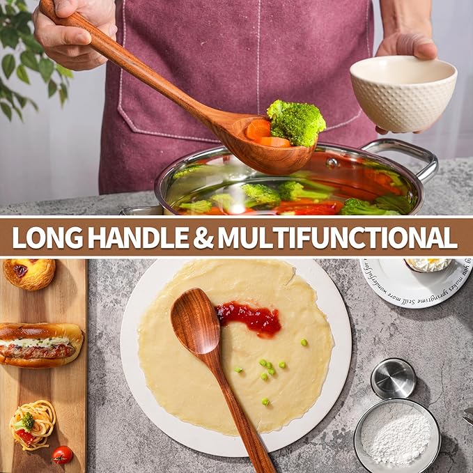 Gudamaye 13 inch Long Wooden Spoons for Cooking, 9 PCS Natural Teak Wooden Kitchen Utensil Set with Utensils Holder Made of Australia Camphor Laurel Wood，Wooden Utensils for Cooking-Ruum Studio Home