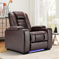 ANJ Power Home Theater Seating, PU Leather Electric Recliner Chair with Powered Headrest, Dual Motors Movie Reclining Chairs with LED Lights,USB Port, Cup Holders, Hidden Arm Storage (Brown)-Ruum Studio Home