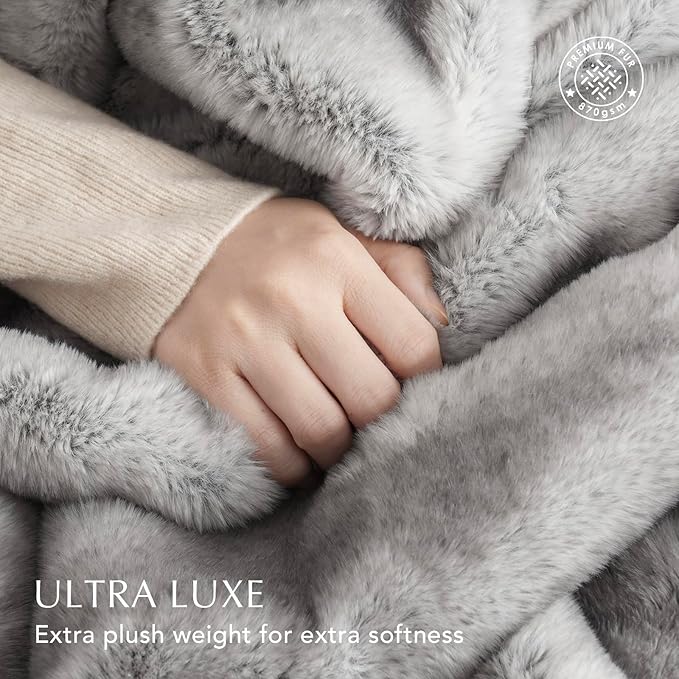 Ultra Soft Luxury Fluffy Mink Faux Fur Throw Blanket, Thick Warm Fall Winter Blankets for Bed, Couch, Cozy Plush Reversible Blanket for Chair, Sofa (Ombré Silver Onyx, 50"x60")-Ruum Studio Home