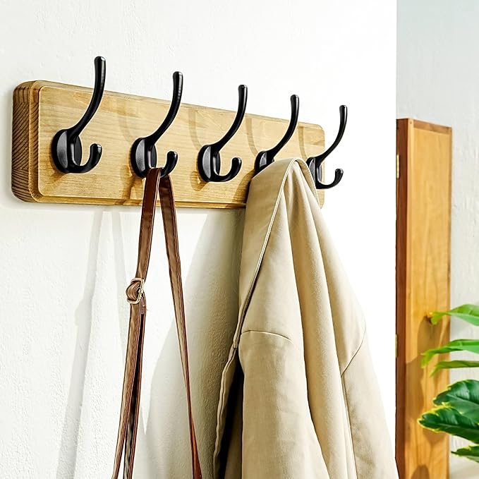 Dseap Coat Rack Wall: Patented, Heavy-Duty, 17.4" Long 5-Double-Hooks Wooden Wall Mounted Coat Rack Coat Hanger Hook Rail for Winter Coats Hat Jacket Clothing, Weathered Brown-Ruum Studio Home