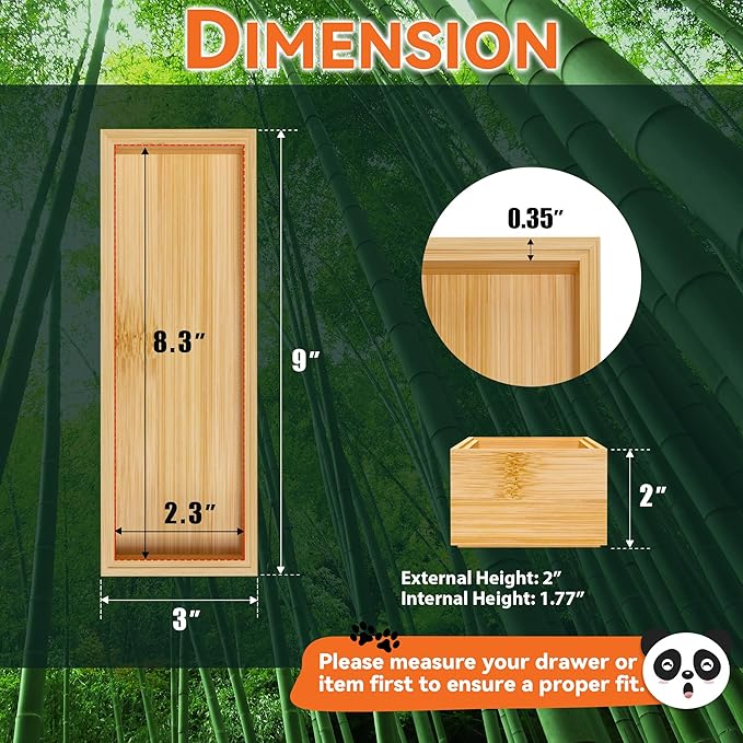 Bamboo Drawer Organizer – Set of 2 Stackable Storage Boxes, Silverware Tray & Small Gadget Holder for Kitchen Drawers, 9" x 3" x 2" (Outer), 8.3" x 2.3" x 1.77" (Inner)-Ruum Studio Home