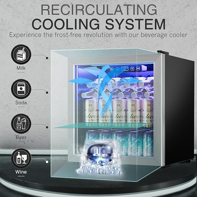 1.77 Cu.Ft Beverage Fridge, Mini Fridge With Glass Door, Beverage Cooler Refrigerator, Wine Drink Beer Fridge, Adjustable Shelves & Digital Temperature Display, 16 Bottle 68 Can, Silver-Ruum Studio Home