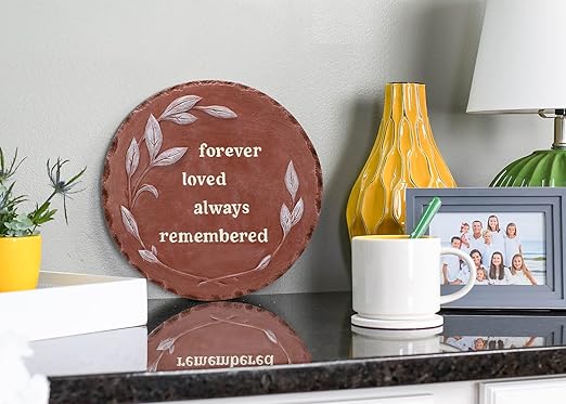 NAT & Jules Floral Laurel Wreath Leaves Pattern Dimensional Indoor Outdoor 12 inch Round Cast Resin Decorative Garden Stepping Stone, Patio, Walkway Sculpture Yard Art, Forever Loved Red-Ruum Studio Home