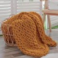 Bigacogo Chunky Knit Throw Blanket for Couch, 40x60 inches, 100% Hand Knitted with Thick Jumbo Chenille Yarn, Cozy Soft Large Rope Knot Cable Crochet Blankets for Sofa Bed Living Room, Burnt Orange-Ruum Studio Home