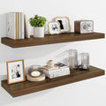 Marsmiles 36" Floating Shelves for Wall, Wooden Shelves with Invisible Brackets Set of 2, Rustic Farmhouse Wall Mounted Shelf for Kitchen Bathroom Living Room Study, Walnut-Ruum Studio Home