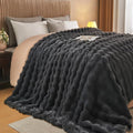Lotus Karen Queen Size Faux Fur Blanket Dark Gray - Big Bubble Rabbit Fluff Throw for Bed Large Fluffy Fuzzy Cozy Thick Furry Plush Shaggy Blankets 90x90 Inches-Ruum Studio Home