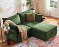 Luxury Modular Sectional Sofa, L-Shaped 3-Seat Couch with Storage Ottoman Deep Seat & Reversible Chaise Lounge Chenille Green for Compact Spaces, Apartments, Dorm-Ruum Studio Home