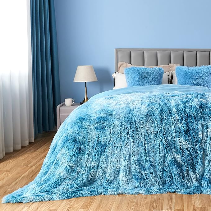 GONAAP Fuzzy Faux Fur Throw Blanket Queen Size Tie-dye Ocean Blue Super Soft Cozy Plush Fuzzy Shaggy Blanket for Couch Sofa Bed (Tie-dye Ocean Blue, Queen(90"x90"))-Ruum Studio Home