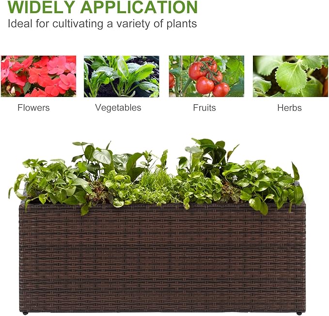 LEWIS&WAYNE Large Rectangular Block Planter Box Handmade Wicker Tall Planters for Outdoor Plants with Removable Liners Modern Planter for Indoor Outdoor Patio Deck - Brown, 36''x12''x16''-Ruum Studio Home