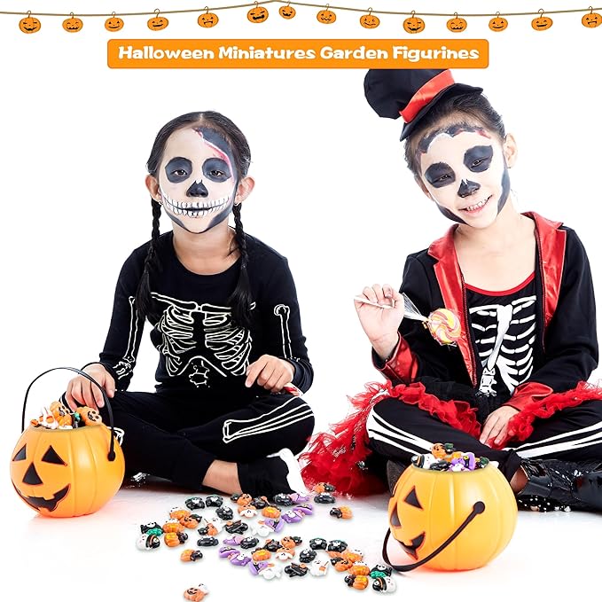 65 Pcs Mini Halloween Figurines Bulk Miniatures Resin Pumpkin Ghost Candy Hat Halloween Garden DIY Accessories for Halloween Decoration Goodie Bags Stuffers, 10 Styles-Ruum Studio Home