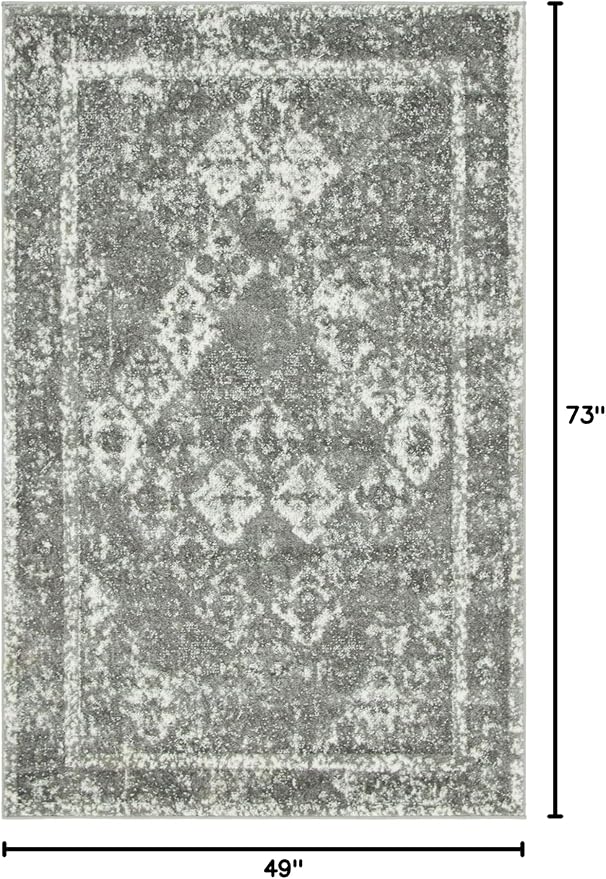 Unique Loom Rosso Collection Vintage, Traditional, Bohemian, Geometric, Distressed, Southwestern Area Rug, 4' 0" x 6' 0", Gray/Ivory-Ruum Studio Home