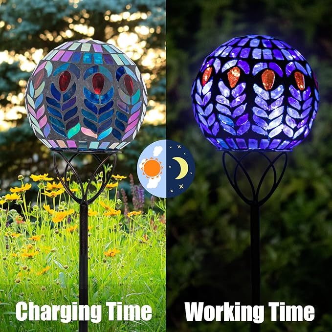 VCUTEKA Solar Lights Outdoor Garden Decor Mosaic Solar Garden Lights Waterproof Glass Ball LED Pathway Stake Light for Landscape Lawn Patio Yard Decoration 6 inch-Ruum Studio Home