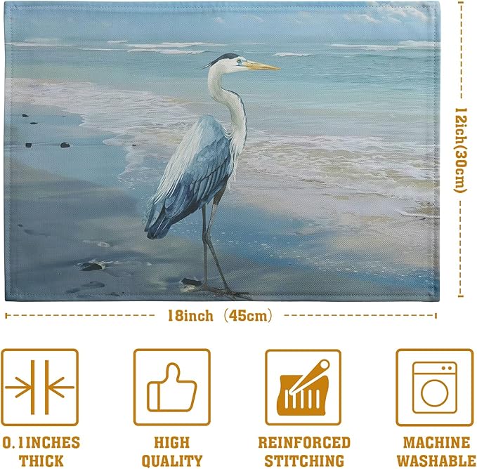 Blue Heron Placemats Set of 4 Summer Coastal Beach Pelican Placement Mats for Dining Table Nautical Ocean Bird Pattern Washable Non-Slip Heat-Resistant Linen Place Mats-Ruum Studio Home