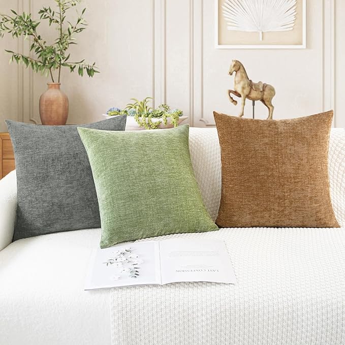 CaliTime Throw Pillow Covers Decorative 20 X 20 Inches Pack of 2 Cozy Chenille Cushion Cases for Couch Sofa Bed Living Room Home Apricot Brown-Ruum Studio Home