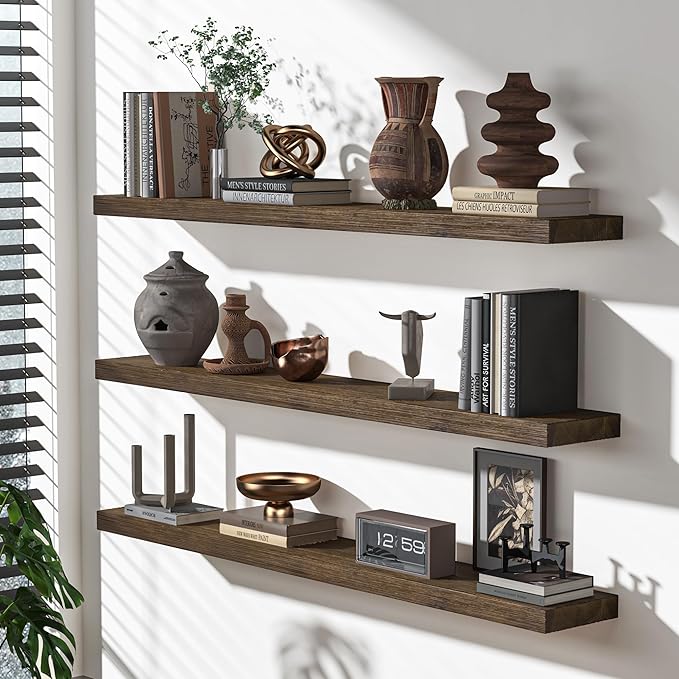 Floating Shelves for Wall, USA-Sourced Fir Wood 36 Inch Wall Shelves Set of 2, Natural Rustic Solid Wooden Floating Shelves Wall Mounted, Nursery Book Storage Shelf, Display Shelf for Bathroom-Ruum Studio Home