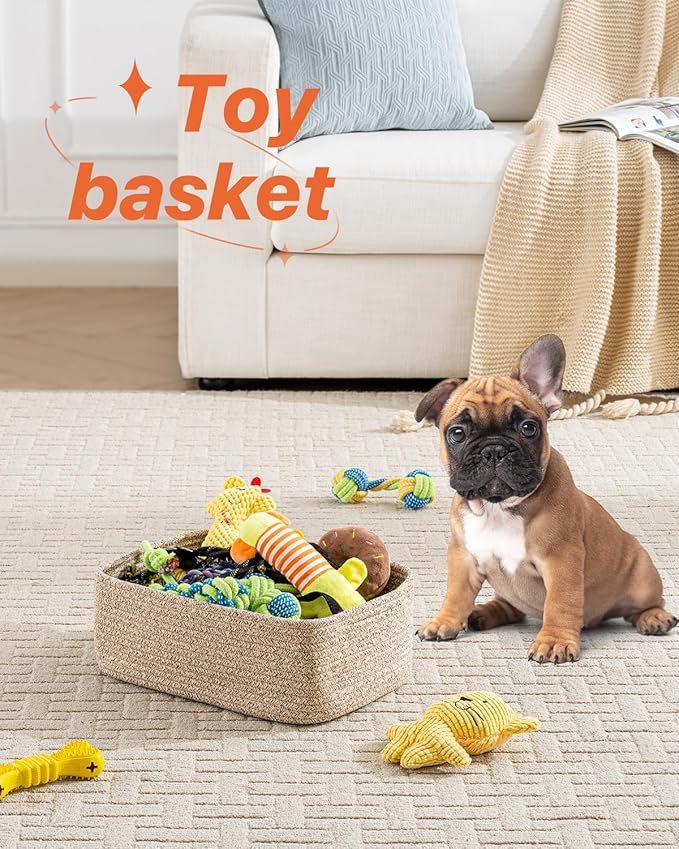 KALLAX Small Woven Basket, 13.5 x 9.5 x 5 Inches, Storage Basket for Organizing, Cute Small Rope Shelf Closet Cube Storage Bins Baskets for Shelves, Dog Toy Gift Baskets Empty, 3 Packs, Mixed Brown-Ruum Studio Home