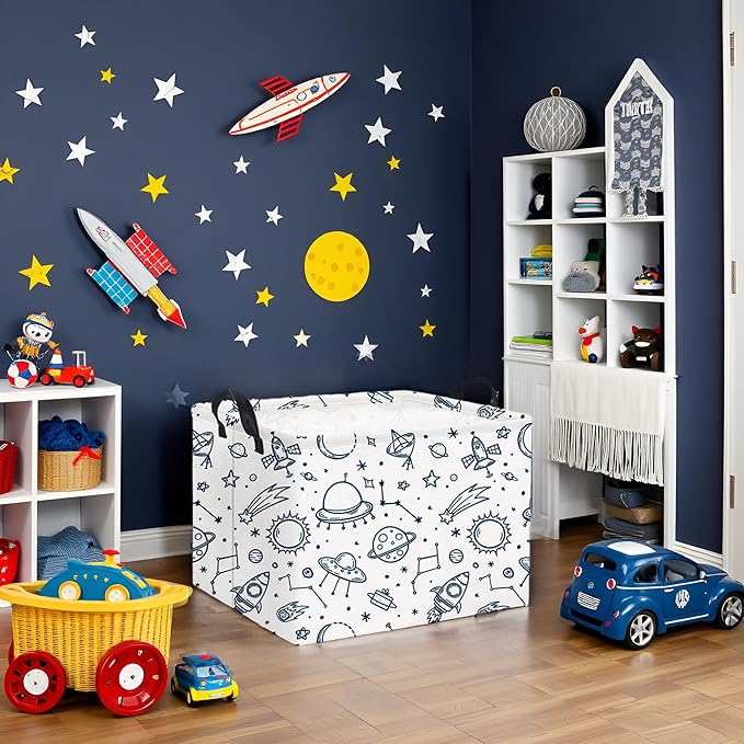 HIYAGON Rectangular Space Basket for Boys Kids Baby Storage Basket Storage Bin Organizer Box Room Decor(Spaceships)-Ruum Studio Home