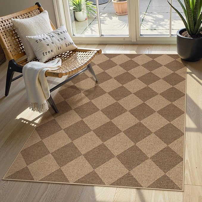 Lahome Checkered Easy Jute Indoor Outdoor Rug, 3x5 Washable Nature Rug for Entryway Living Room Indoor, Farmhouse Non Slip Checkerboard Carpet for Entry Guestroom Deck-Ruum Studio Home