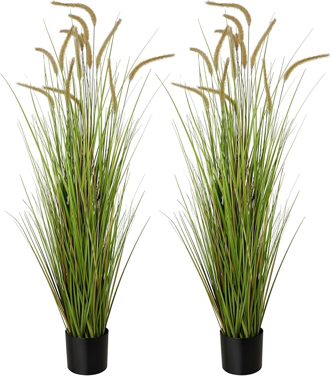 KOL Artificial 5ft 2-Pack Horsetail Reed Grass, 59in Tall Artificial Indoor Outdoor Fake Grass Plant, Home Office Decorative Artificial Plants in Pot Faux Plant Greenery, Wedding Decor Grass-Ruum Studio Home