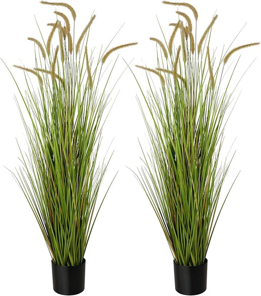 KOL Artificial 5ft 2-Pack Horsetail Reed Grass, 59in Tall Artificial Indoor Outdoor Fake Grass Plant, Home Office Decorative Artificial Plants in Pot Faux Plant Greenery, Wedding Decor Grass-Ruum Studio Home