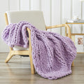 WESHIONGOO Chunky Knit Blanket Throw 40"*40" Knitted Throw Blankets for Couch Bed Fluffy Soft Blanket with Jumbo Chenille Yarn Thick 100% Handmade(Lilca)-Ruum Studio Home