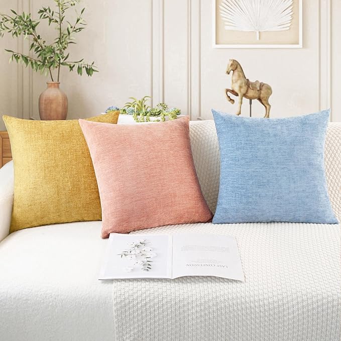 CaliTime Throw Pillow Covers Decorative 16 X 26 Inches Pack of 2 Cozy Chenille Cushion Cases for Couch Sofa Bed Living Room Home Dusty Pink-Ruum Studio Home