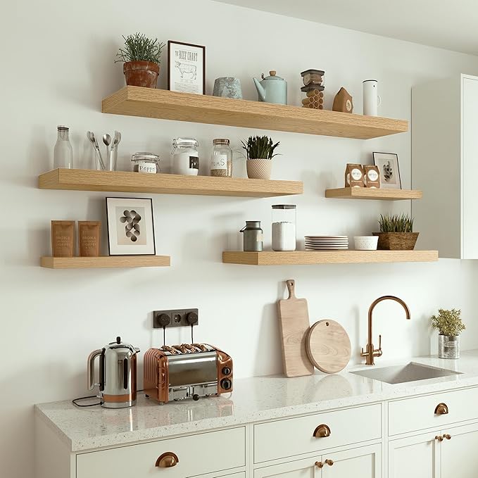 10 inches Deep Floating Shelves 36 inch Long, Large Oak Wall Shelves Heavy Duty 70 lbs for Bedroom, Bathroom, Living Room, Kitchen, Office, Modern Shelf Home Decor with Invisible Bracket-Ruum Studio Home