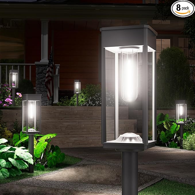 8 Pack Bright Solar Pathway Lights, IP65 Waterproof Outdoor Garden Path Lights, Solar Powered for Yard, Lawn, Walkway, Driveway Landscape Lighting (Cool White)-Ruum Studio Home