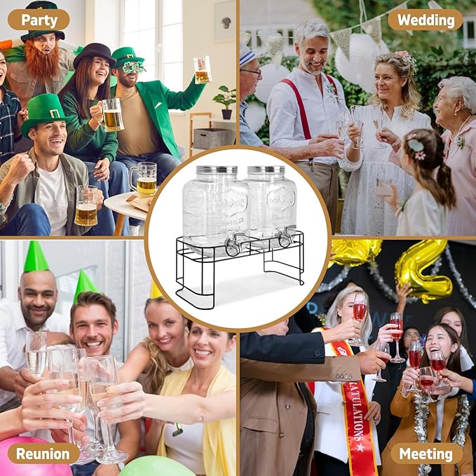 DD&HAPP Gallon Glass Drink Dispensers For Parties 2PACK.1.5Gallon Beverage Dispenser,Glass Drink Dispenser With Stand And Stainless Steel Spigot 100% Leakproof.Lemonade Dispenser With Ice Cylinder.-Ruum Studio Home