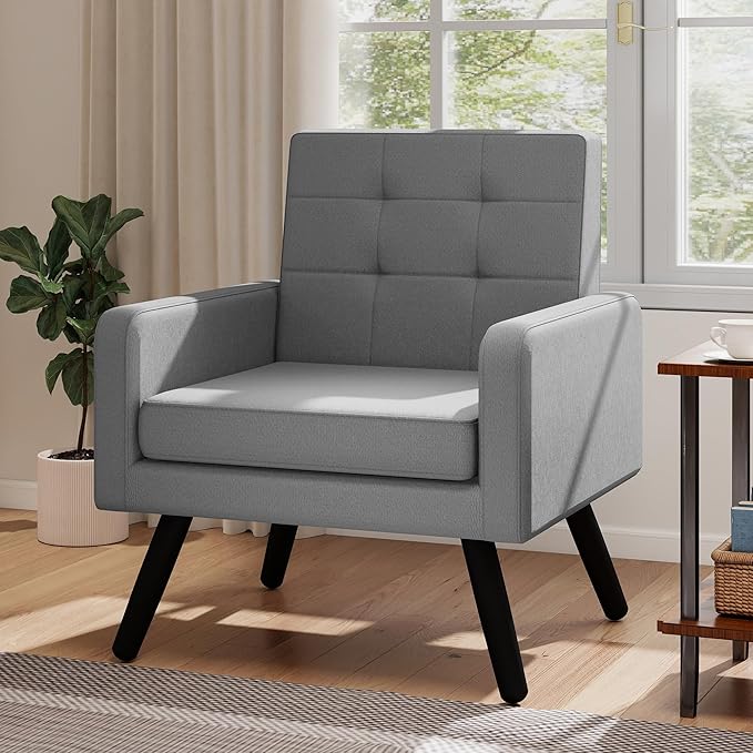 Kromax Mid-Century Modern Accent Chair for Living Room, 496 Lb. Weight Capacity, Dual Armrests, Comfy Extra Large Seat, Timeless Style Perfect for Reading & Relaxing, Light Grey-Ruum Studio Home