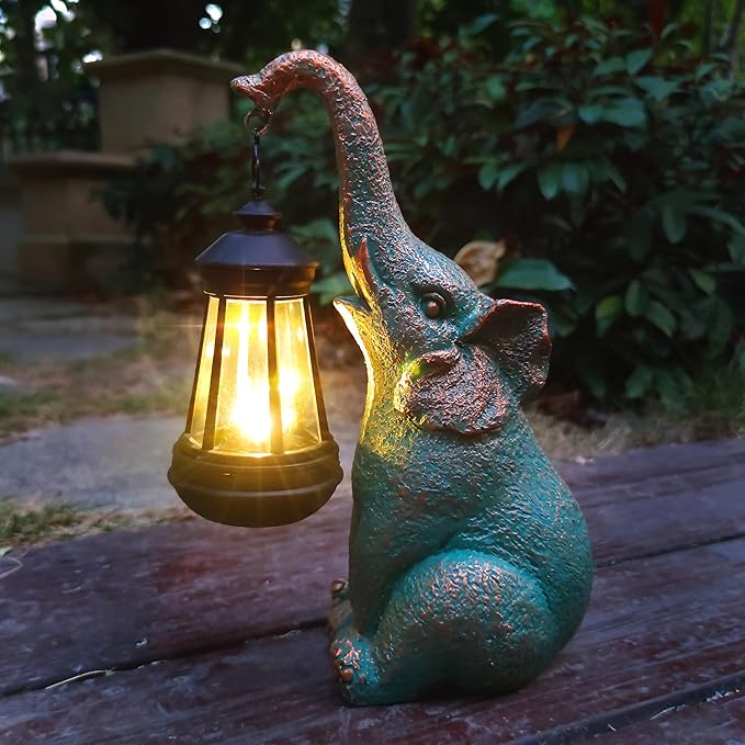 JOYBEE Garden Statues Elephant with Solar Lantern Outdoor Decor-Elephant Solar Figurines Lights Decorations for Patio Yard Lawn Ornaments-Gifts for Birthday Easter Housewarming-Ruum Studio Home
